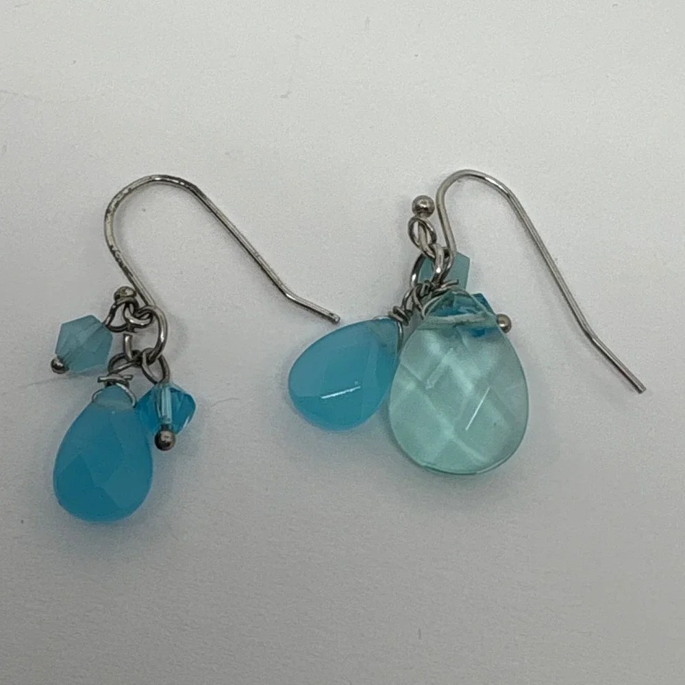 Teardrop Dangle Earrings Blue Faceted‎ Beads Silver Tone Women's Jewelry